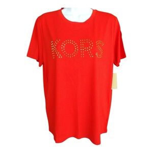 MICHAEL KORS BRIGHT RUBY RED STUDDED LOGO SHORT SLEEVE
COTTON T-SHIRT M NWT $88
